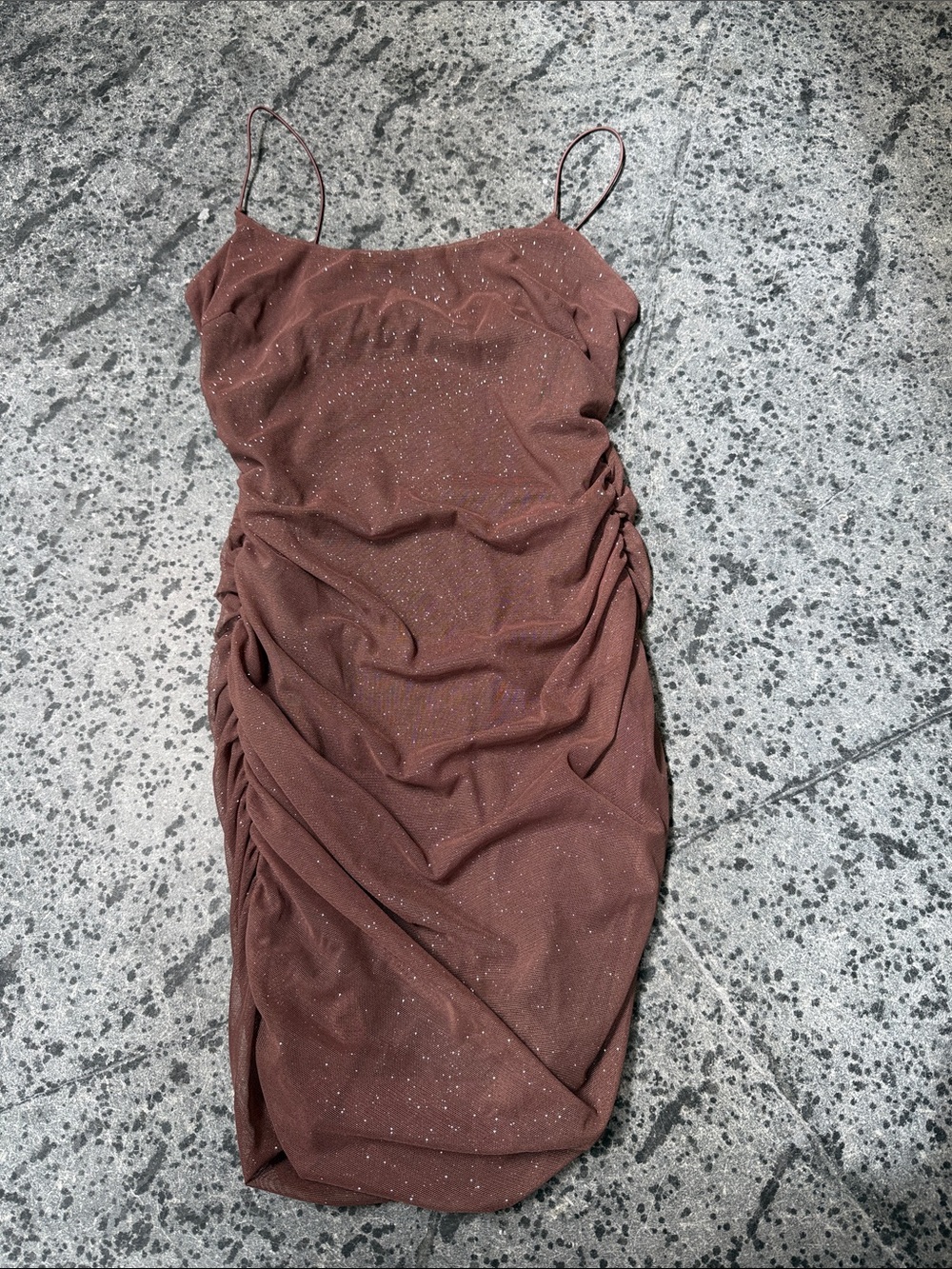 Sparkle Ruched Mini Slip Dress in Chocolate Brown